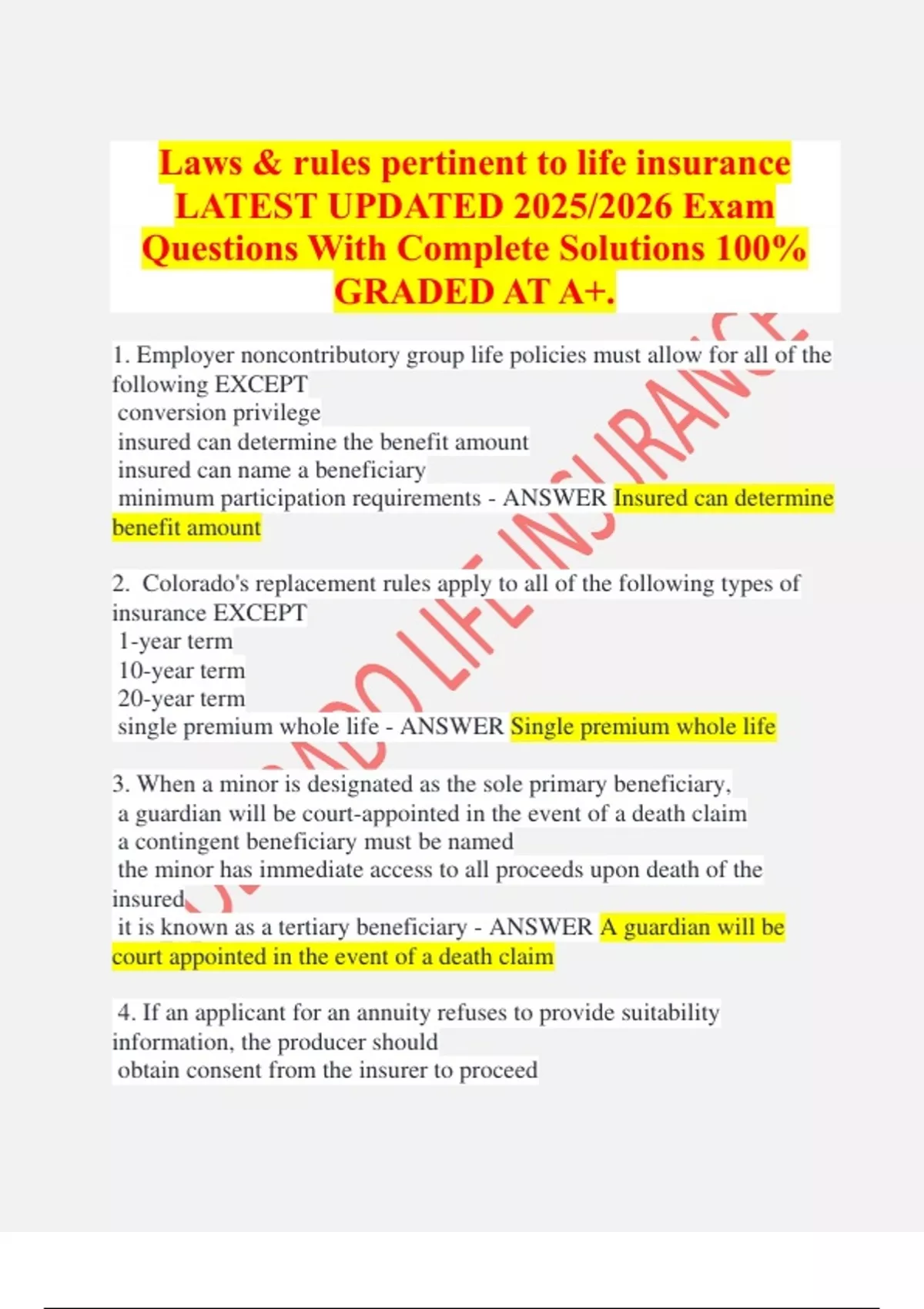 Laws & rules pertinent to life insurance LATEST UPDATED 2025/2026 Exam ...