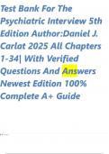 Test Bank For The Psychiatric Interview 5th Edition Author:Daniel J. Carlat 2025 All Chapters 1-34| With Verified Questions And Answers Newest Edition 100% Complete A+ Guide
