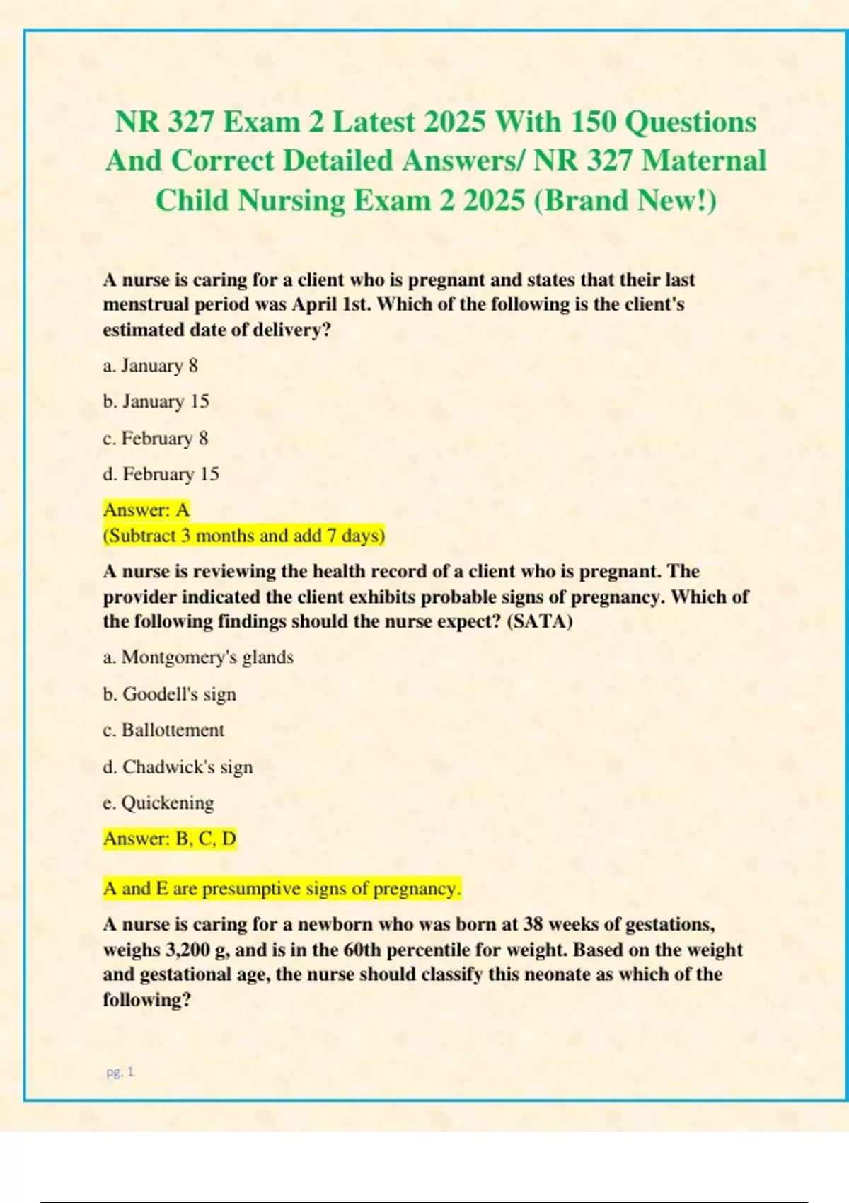 NR 327 Exam 2 Latest 2025 With 150 Questions And Correct Detailed ...