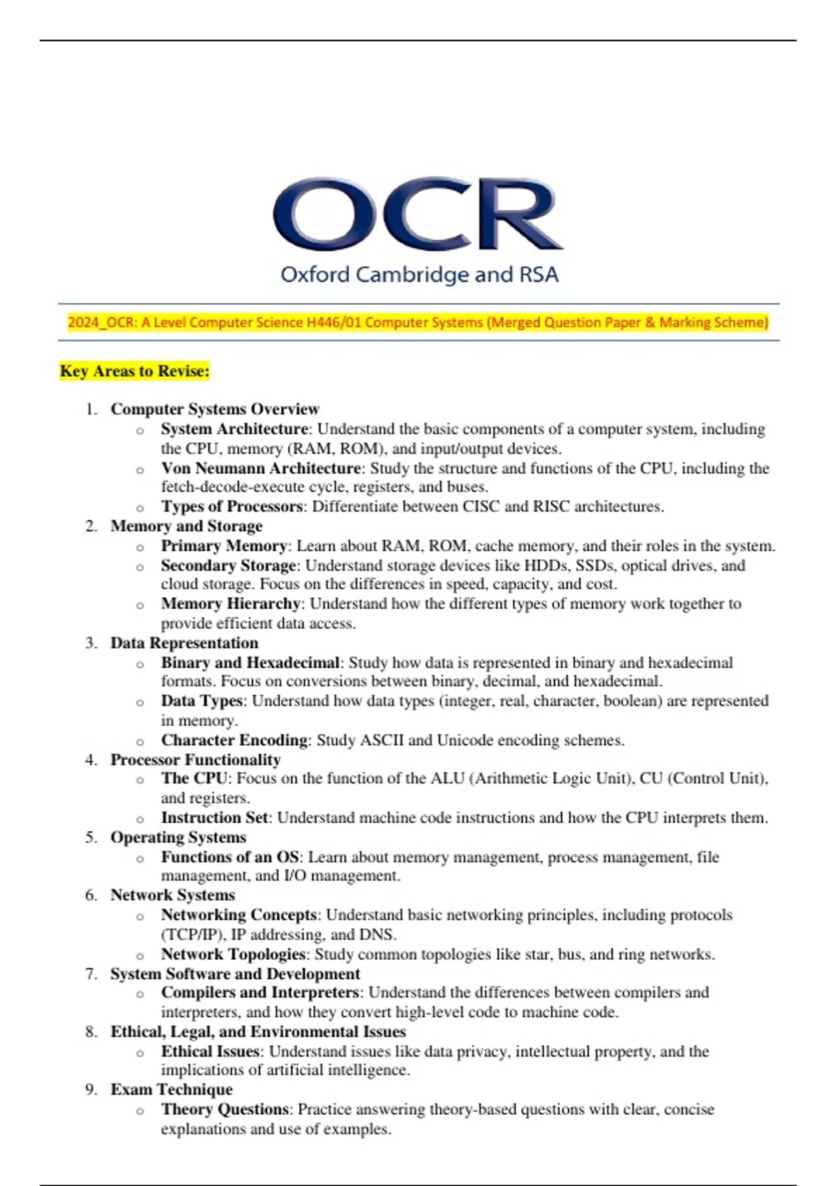 2024_OCR: A Level Computer Science H446/01 Computer Systems (Merged ...