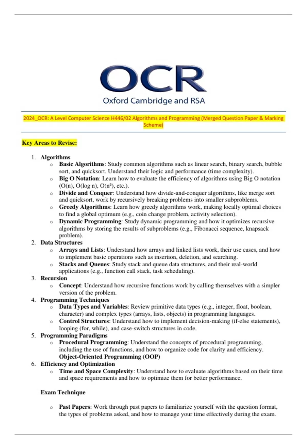 2024_OCR: A Level Computer Science H446/02 Algorithms and Programming ...