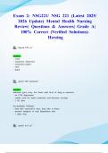 Exam 2&colon; NSG221&sol; NSG 221 &lpar;Latest 2025&sol; 2026 Update&rpar; Mental Health Nursing Review&vert; Questions & Answers&vert; Grade A&vert; 100&percnt; Correct &lpar;Verified Solutions&rpar;- Herzing