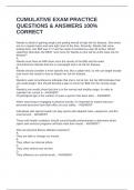 CUMULATIVE EXAM PRACTICE QUESTIONS & ANSWERS 100&percnt; CORRECT