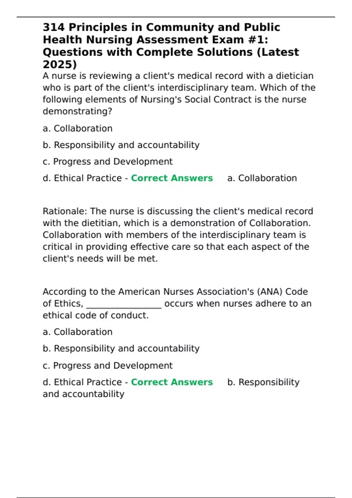 314 Principles in Community and Public Health Nursing Assessment Exam ...