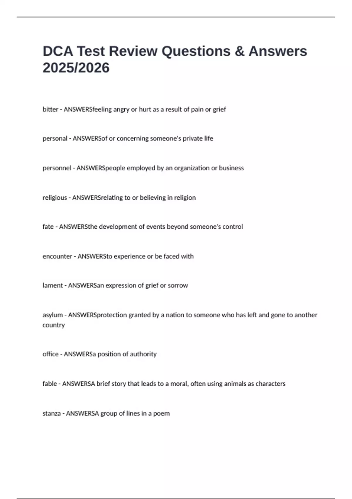 DCA Test Review Questions & Answers 2025/2026 - DCA - Stuvia US