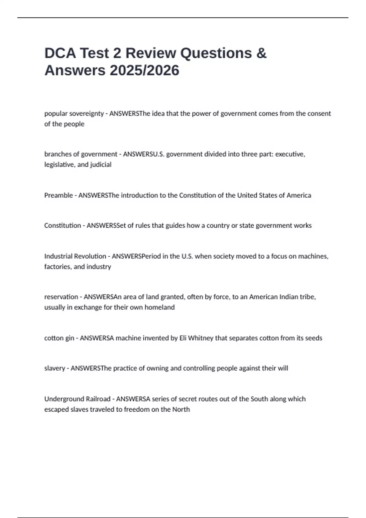 DCA Test 2 Review Questions & Answers 2025/2026 - DCA - Stuvia US