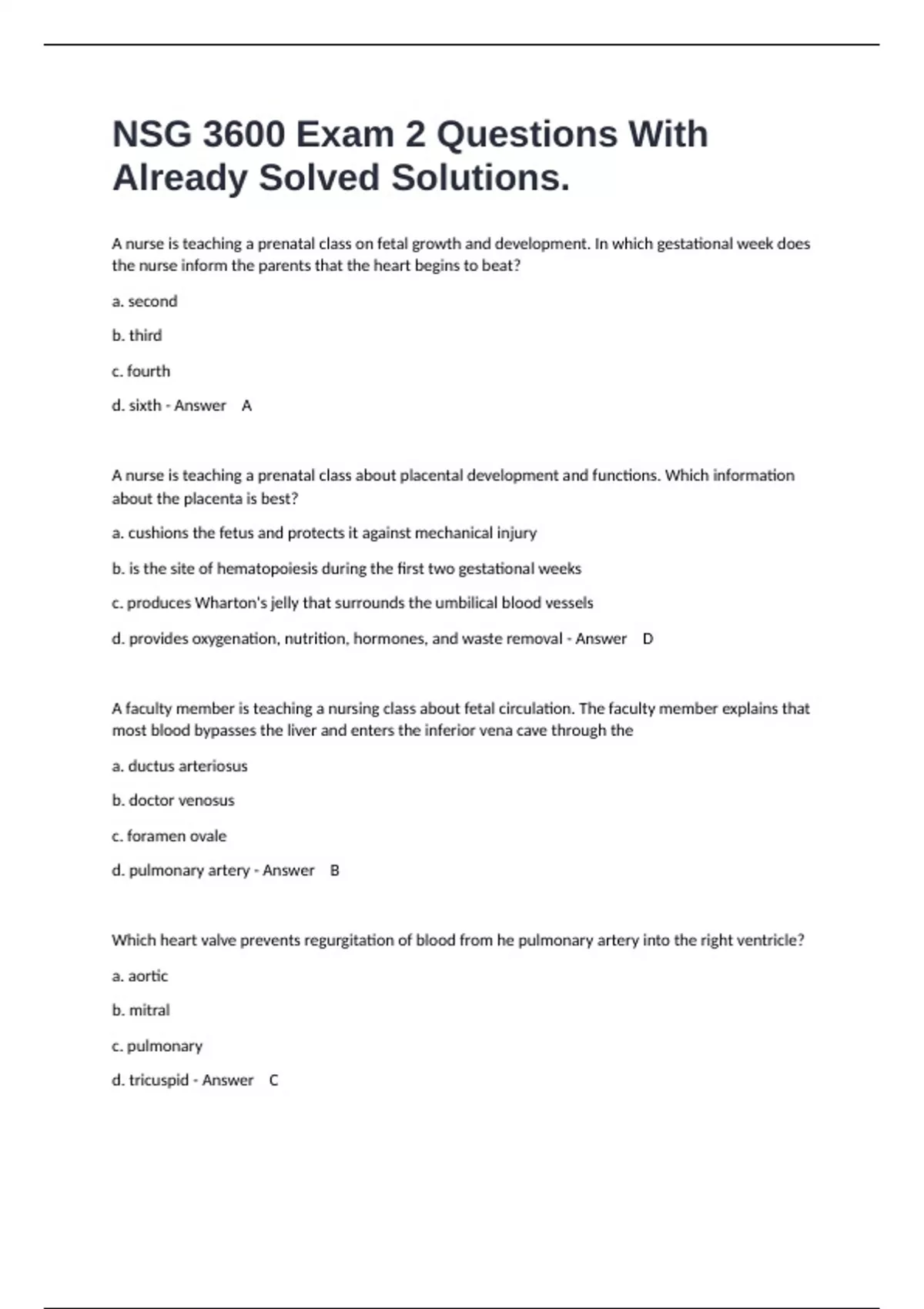 NSG 3600 Exam 2 Questions With Already Solved Solutions. - NSG 3600 ...