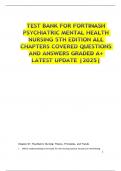 TEST BANK FOR FORTINASH PSYCHIATRIC MENTAL HEALTH NURSING 5TH EDITION ALL CHAPTERS COVERED QUESTIONS AND ANSWERS GRADED A&plus; LATEST UPDATE &vert;2025&vert;