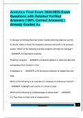 Analytics Final Exam 2024&sol;2025 Exam  Questions with Detailed Verified  Answers &lpar;100&percnt; Correct Answers&rpar; &vert;  Already Graded A&plus;