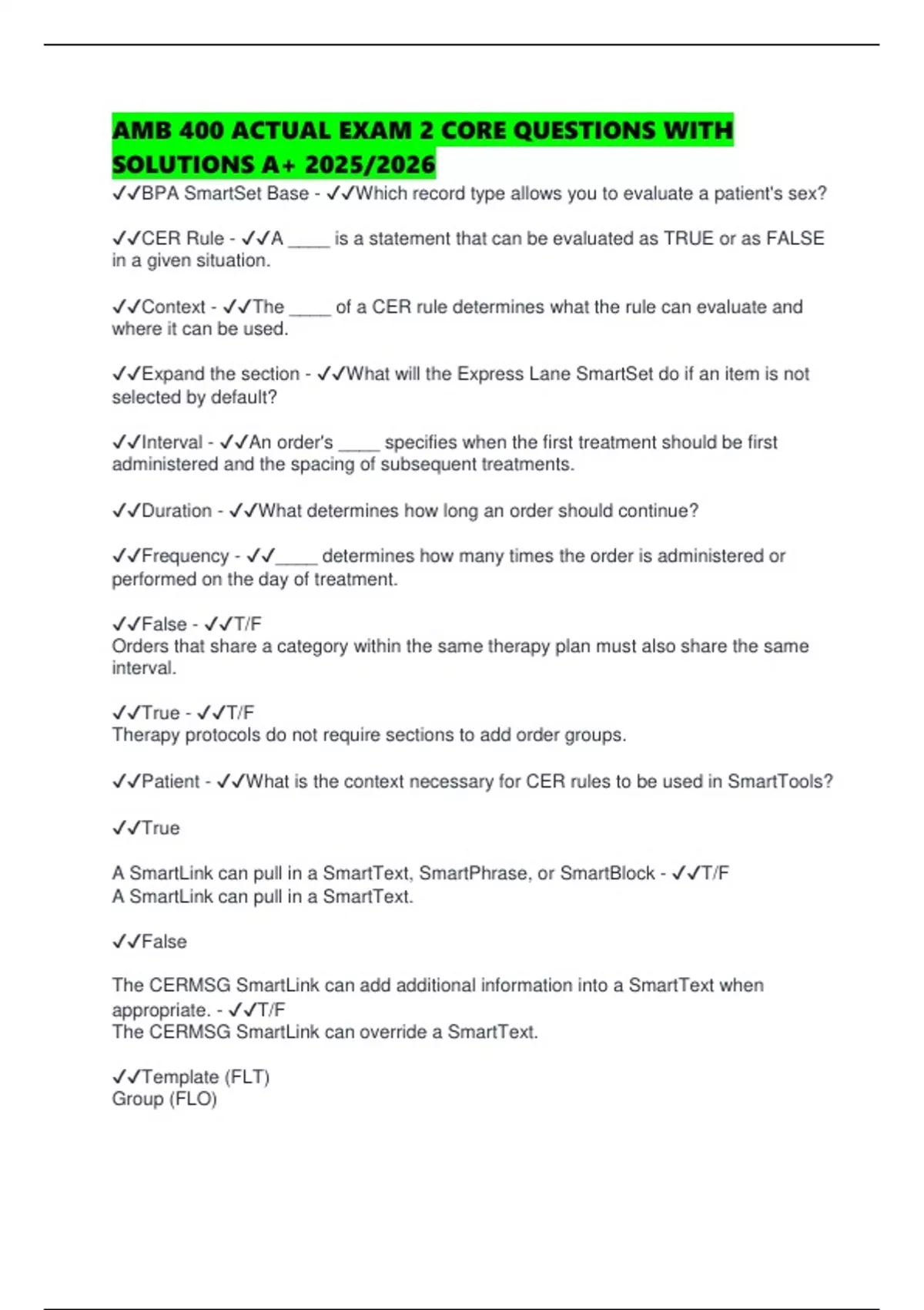 AMB 400 ACTUAL EXAM 2 CORE QUESTIONS WITH SOLUTIONS A+ 2025/2026 - Epic ...