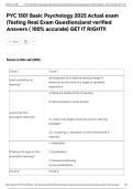 PYC 1501 Basic Psychology 2025 Actual exam &lpar;Testing Real Exam Questions&rpar;and verified Answers &lpar; 100&percnt; accurate&rpar; GET IT RIGHT&excl;&excl;