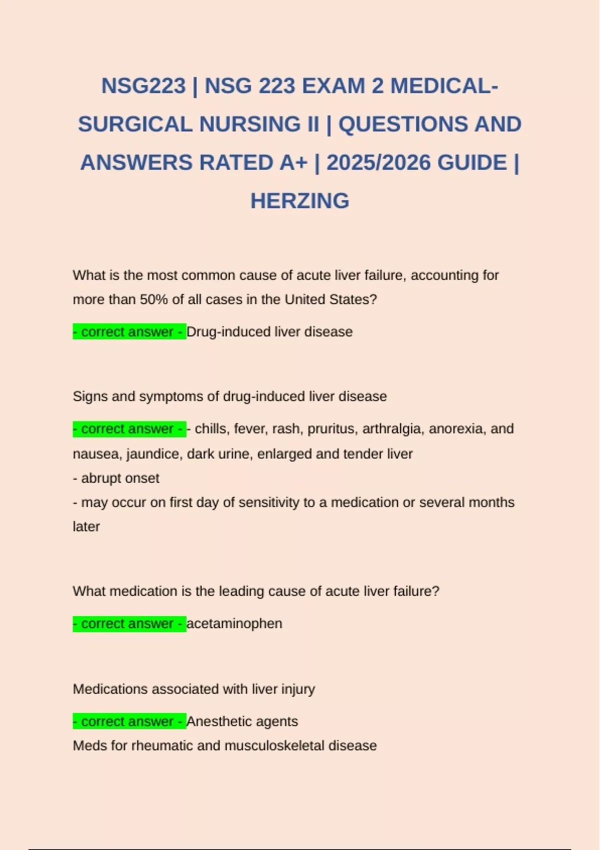 NSG223 | NSG 223 EXAM 2 MEDICAL-SURGICAL NURSING II | QUESTIONS AND ...