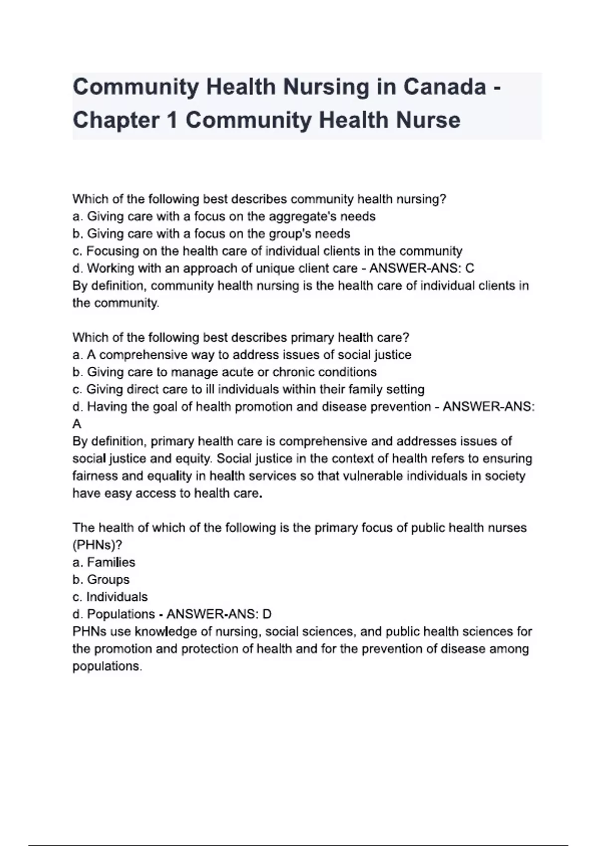 Community Health Nursing in Canada - Chapter 1 Community Health nurse ...