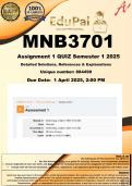 MNB3701 Assignment 1 QUIZ (COMPLETE ANSWERS) Semester 1 2025 (884490) - DUE 1 April 2025
