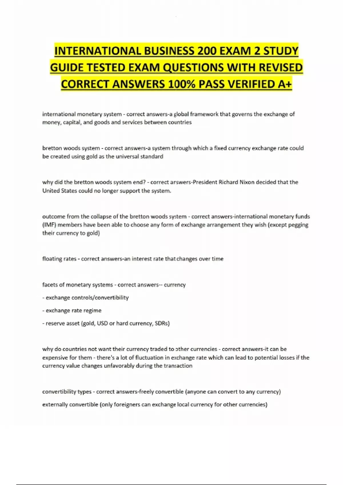 INTERNATIONAL BUSINESS 200 EXAM 2 STUDY GUIDE TESTED EXAM QUESTIONS ...