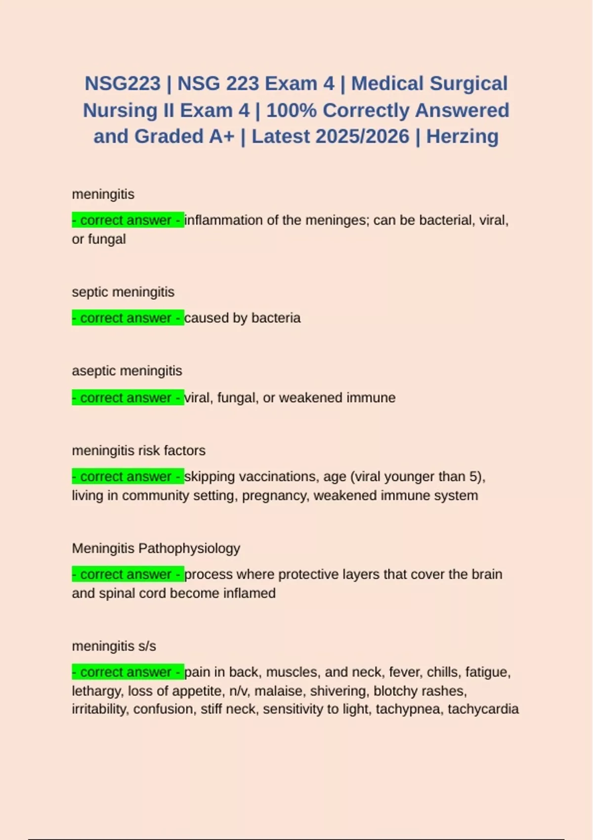 NSG223 | NSG 223 Exam 4 | Medical Surgical Nursing II Exam 4 | 100% ...
