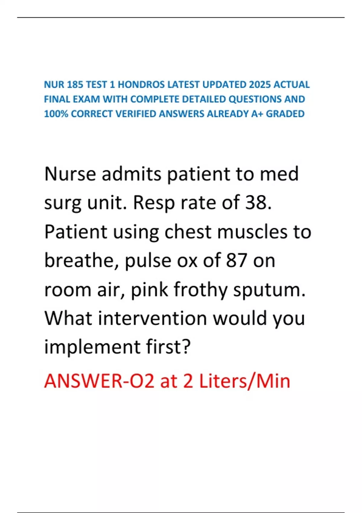 NUR 185 TEST 1 HONDROS LATEST UPDATED 2025 ACTUAL FINAL EXAM WITH ...