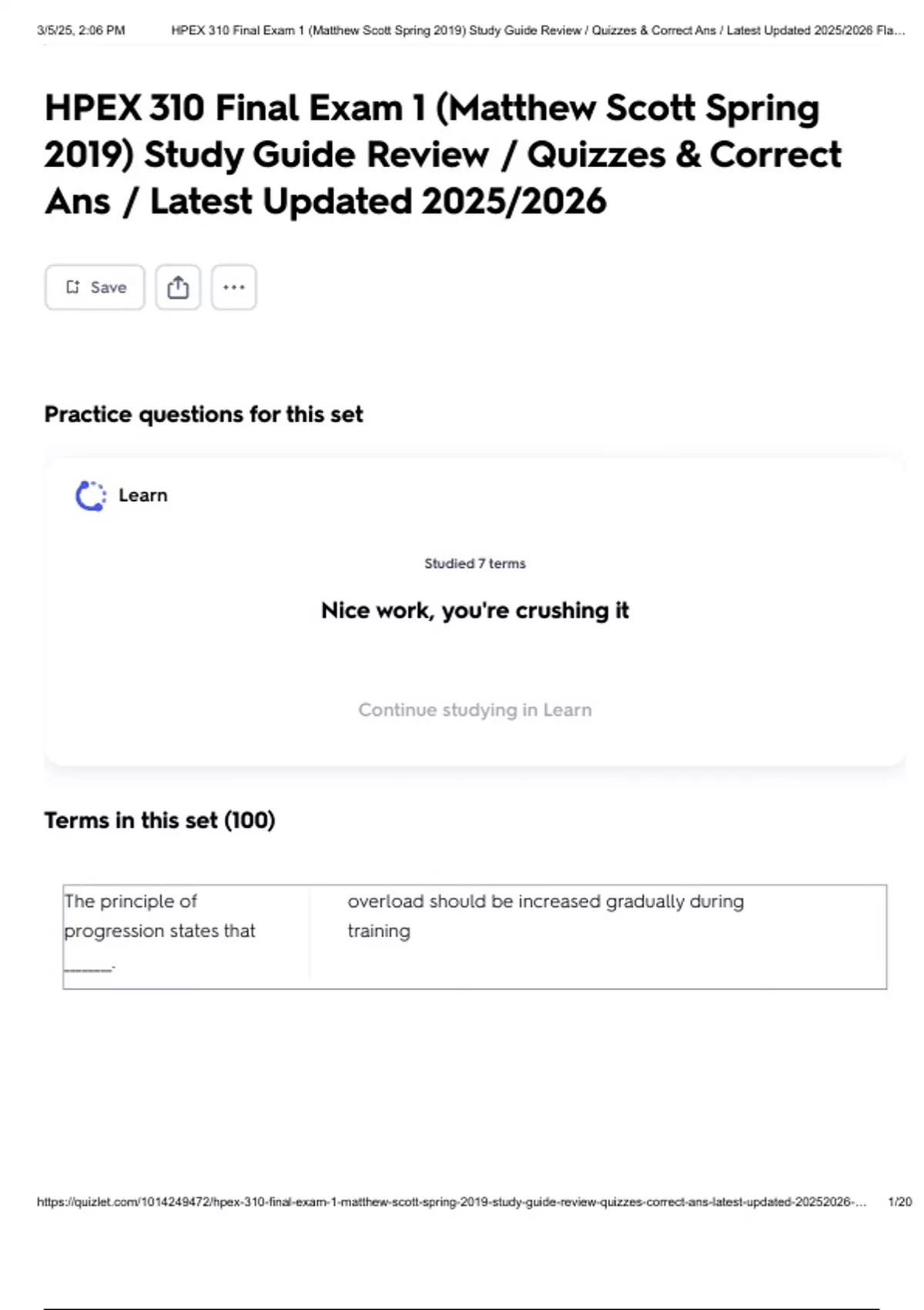 HPEX 310 Final Exam 1 (Matthew Scott Spring 2019) Study Guide Review ...