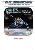 TEST BANK HOLE'S ESSENTIALS OF HUMAN  ANATOMY & PHYSIOLOGY, 15TH EDITION BY  CHARLES WELSH, PRENTICE-CRAVER