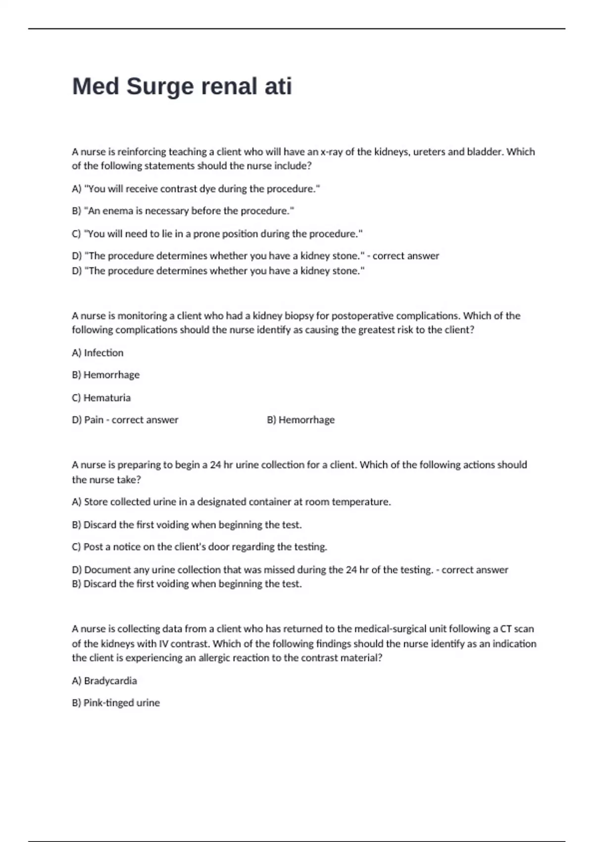 Med Surge renal ati Practice Exam Questions With Correct Detailed ...