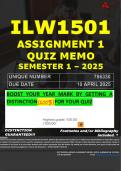 ILW1501 ASSIGNMENT 1 QUIZ MEMO - SEMESTER 1 - 2025 - UNISA &ndash; DUE DATE&colon; - 10 APRIL 2025 &lpar;DISTINCTION GUARANTEED&excl;&rpar;