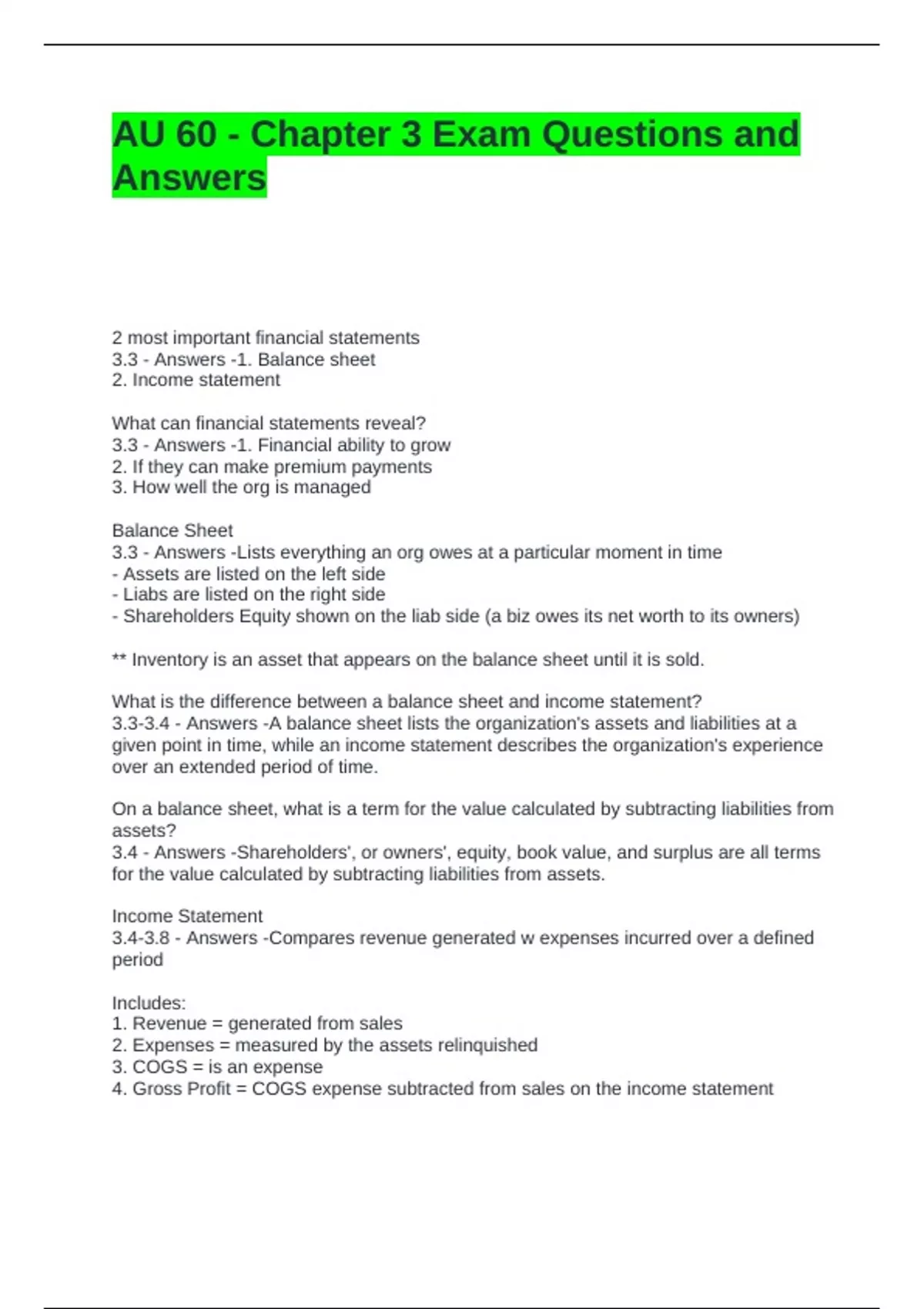 AU 60 - Chapter 3 Exam Questions and Answers - AU 60 - Stuvia US
