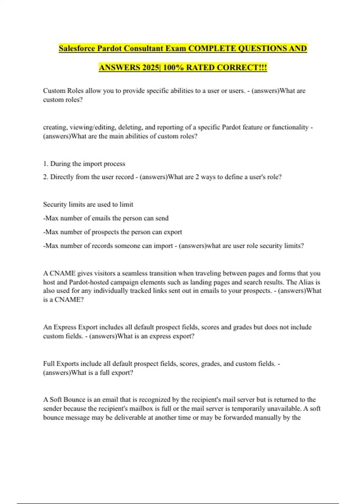 Salesforce Pardot Consultant Exam COMPLETE QUESTIONS AND ANSWERS 2025 Salesforce Pardot Consultant Exam COMPLETE QUESTIONS AND ANSWERS 2025