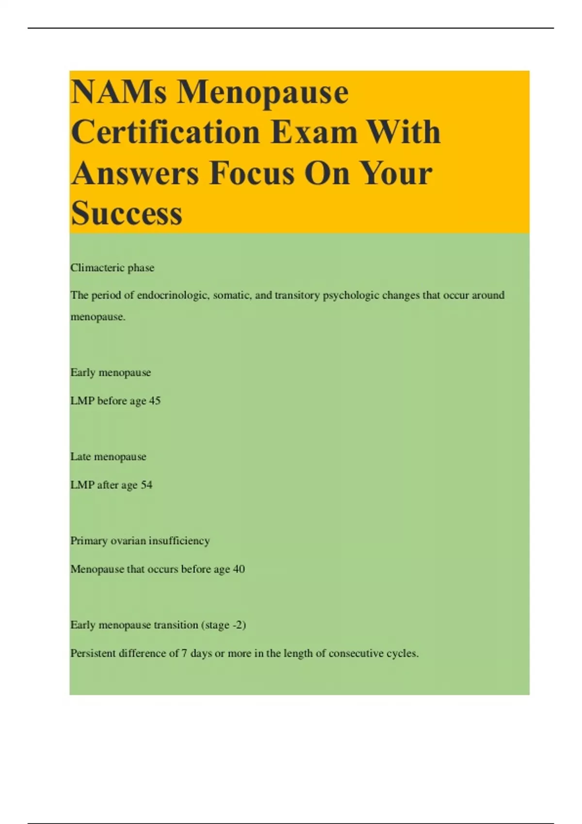 NAMs Menopause Certification Exam With Answers Focus On Your Success ...