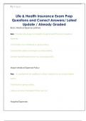 Life & Health Insurance Exam Prep  Questions and Correct Answers&sol; Latest  Update &sol; Already Graded
