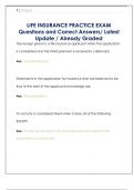 LIFE INSURANCE PRACTICE EXAM  Questions and Correct Answers&sol; Latest  Update &sol; Already Graded