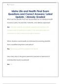   Idaho Life and Health Final Exam  Questions and Correct Answers&sol; Latest  Update &sol; Already Graded