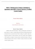 EDUC 750 Research Critique&colon; Qualitative&vert; Questions with 100&percnt; Correct Answers &vert; Verified &vert; Latest Update