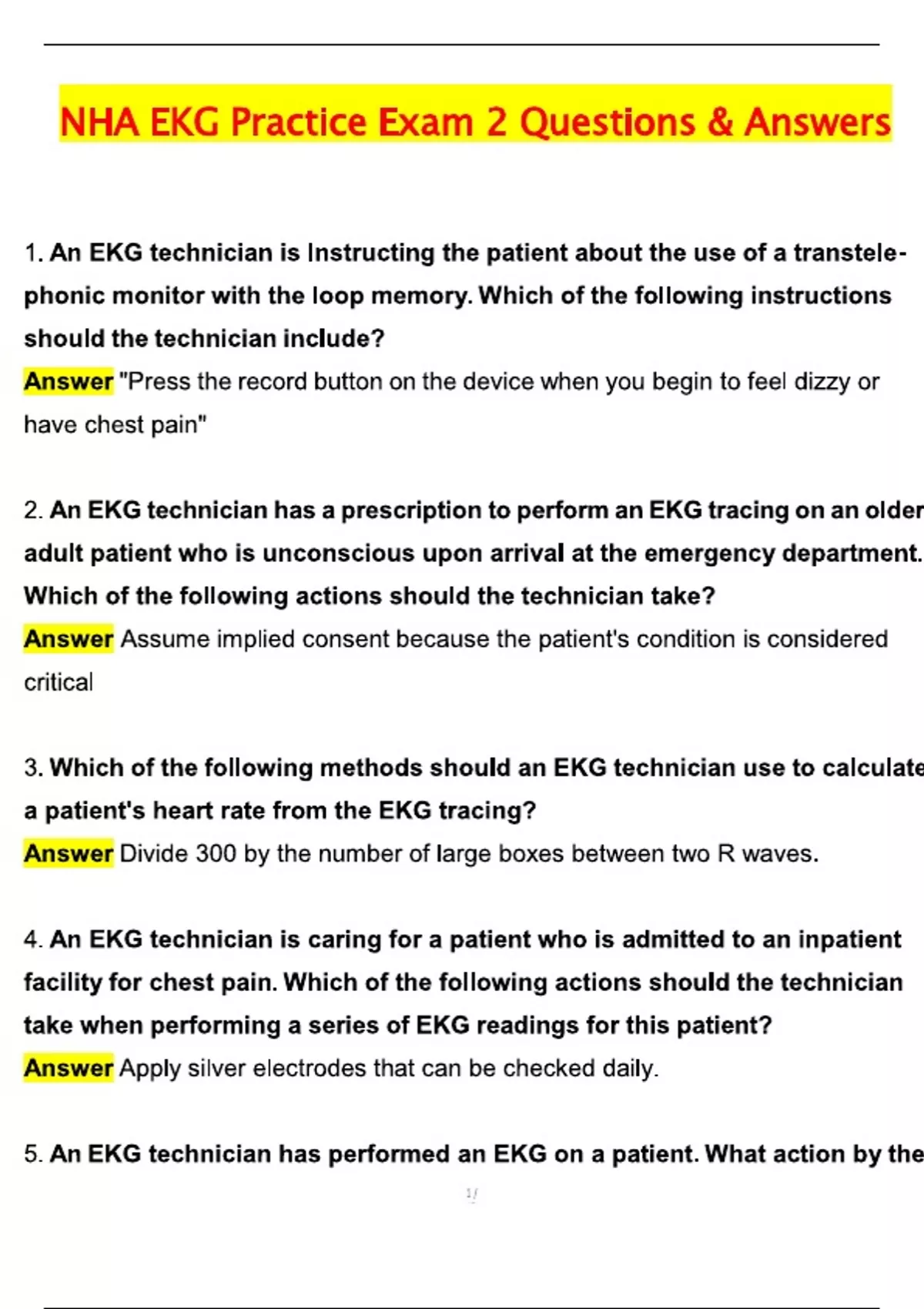 NHA EKG Practice Exam 2 (Latest 2025 / 2026 Update) Questions and ...