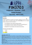 FIN3703 Assignment 1 &lpar;ANSWERS&rpar; Semester 1 2025 - DISTINCTION GUARANTEED