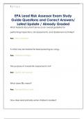 EPA Lead Risk Assessor Exam Study  Guide Questions and Correct Answers&sol;  Latest Update &sol; Already Graded