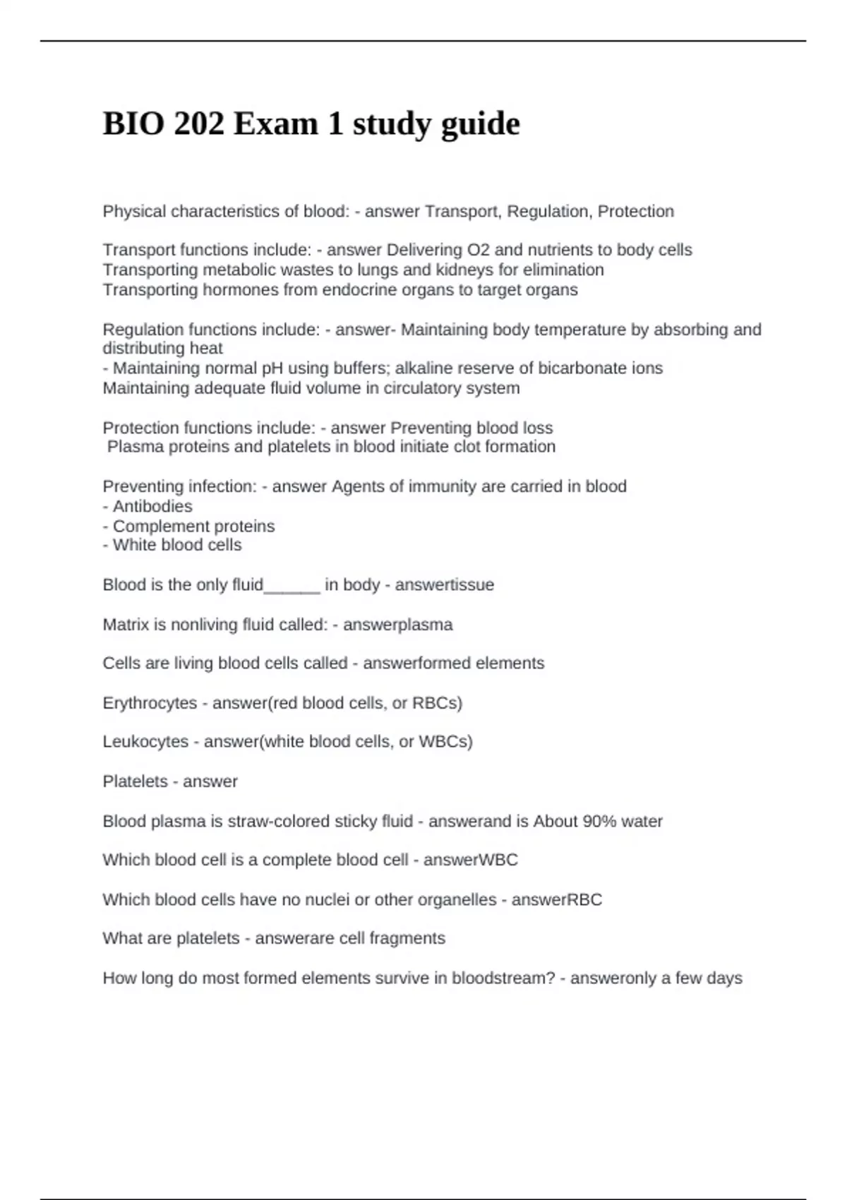 BIO 202 Exam 1 study guide questions and answers 2025 - BIO 202 - Stuvia US