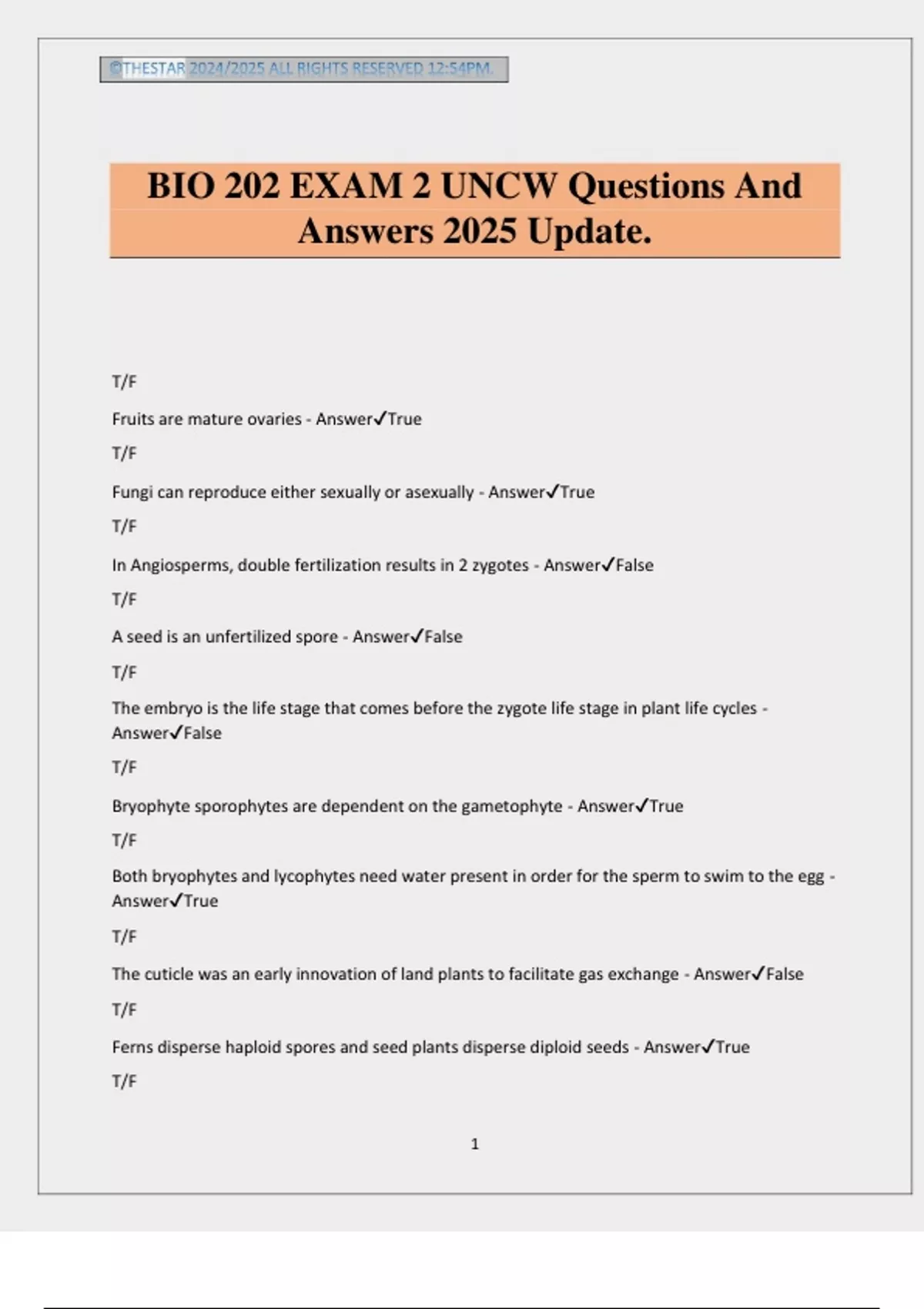 Bio 202 Exam 2 Uncw Questions And Answers 2025 Update Bio 202