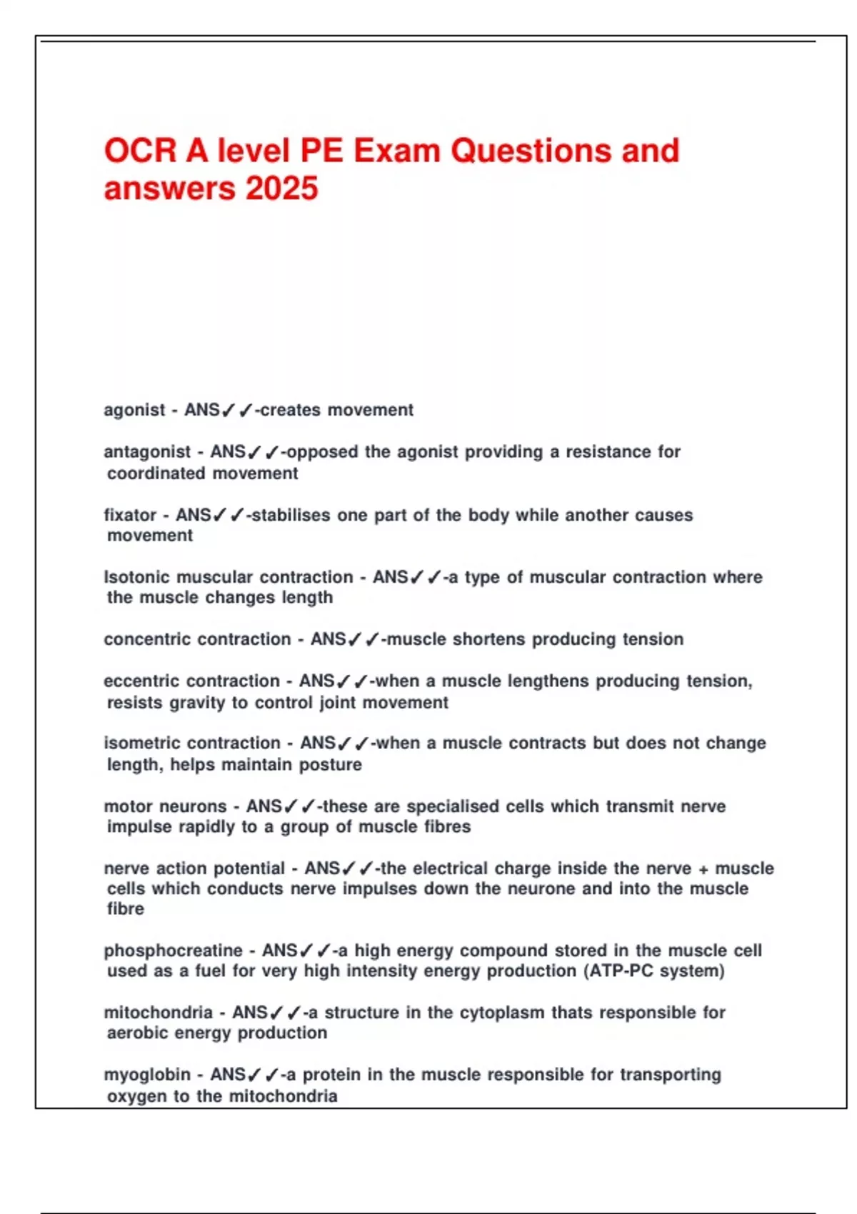 OCR A level PE Exam Questions and answers 2025. - Ocr a level - Stuvia US