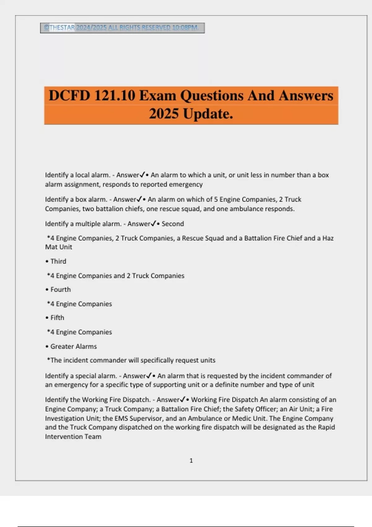 Dcfd 12 Form.pdf DCFD 121.10 Exam Questions And Answers 2025 Update. - DCFD - Stuvia US