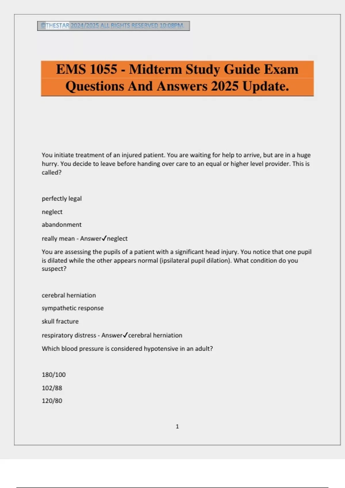 EMS 1055 - Midterm Study Guide Exam Questions And Answers 2025 Update ...