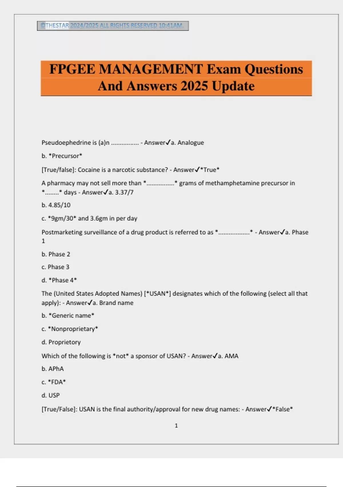 FPGEE MANAGEMENT Exam Questions And Answers 2025 Update - FPGEE - Stuvia US