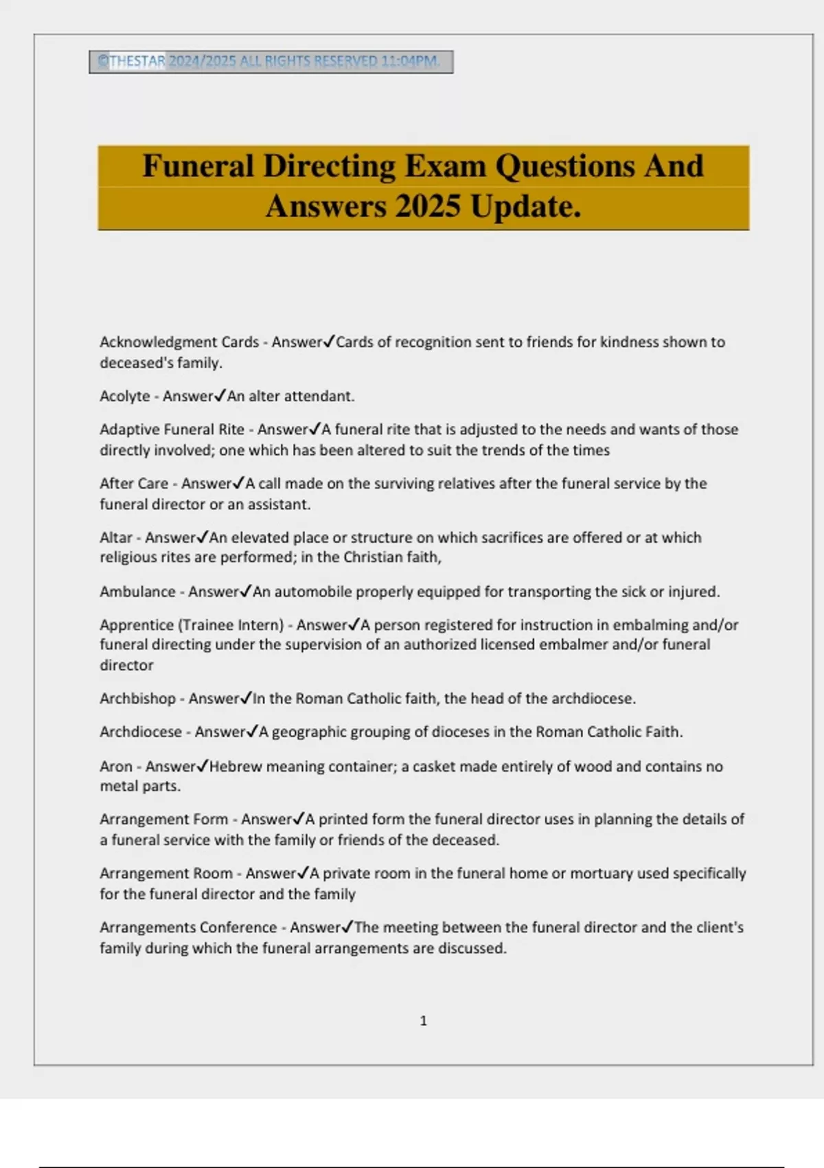 Funeral Directing Exam Questions And Answers 2025 Update. - Funeral ...