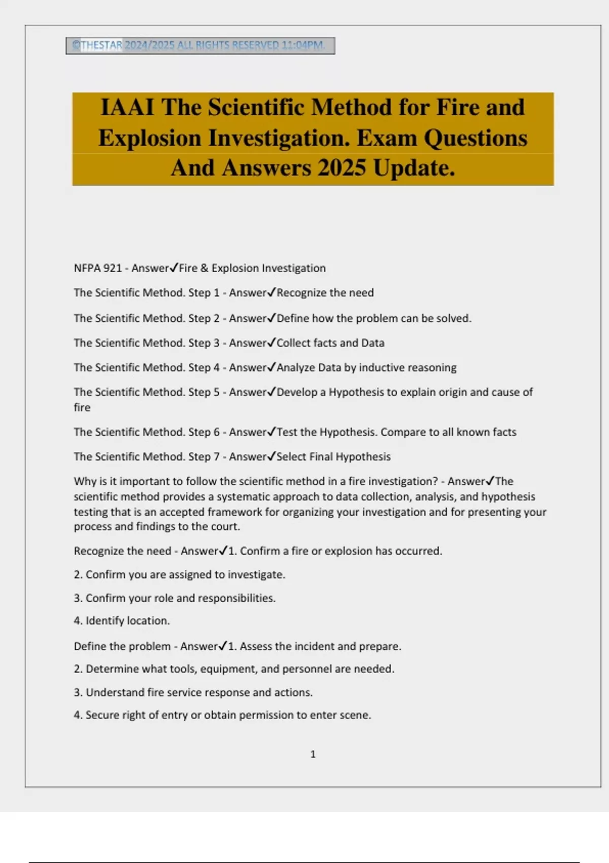Process Explosion Investigation IAAI The Scientific Method for Fire and Explosion Investigation. Exam ...
