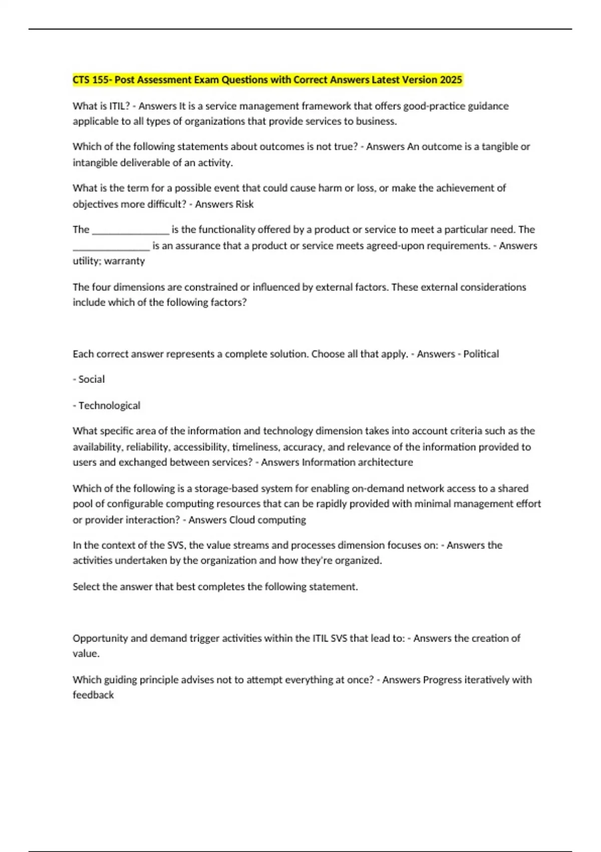 CTS 155 BUNDLED QUESTIONS WITH CORRECT ANSWERS LATEST UPDATE 2025/2026 ...