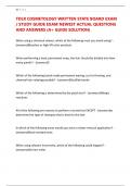 TDLR COSMETOLOGY WRITTEN STATE BOARD EXAM &sol; STUDY GUIDE EXAM NEWEST ACTUAL QUESTIONS AND ANSWERS &lpar;A&plus; GUIDE SOLUTION&rpar;