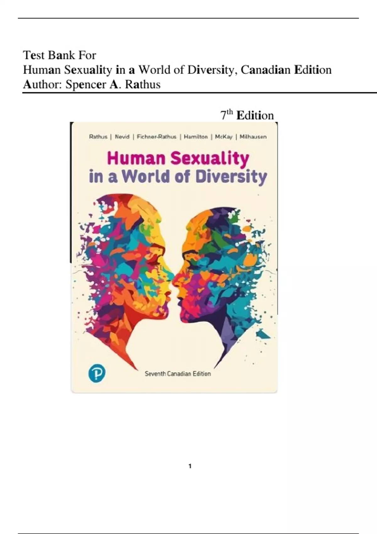Test Bank - Human Sexuality in a World of Diversity, 7th Canadian