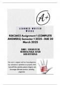 RSK2602 Assignment 1 &lpar;COMPLETE ANSWERS&rpar; Semester 1 2025 - DUE 20 March 2025&semi; 100&percnt; TRUSTED Complete&comma; trusted solutions and explanations