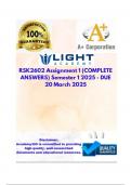 RSK2602 Assignment 1 &lpar;COMPLETE ANSWERS&rpar; Semester 1 2025 - DUE 20 March 2025&semi; 100&percnt; TRUSTED Complete&comma; trusted solutions and explanations&period;