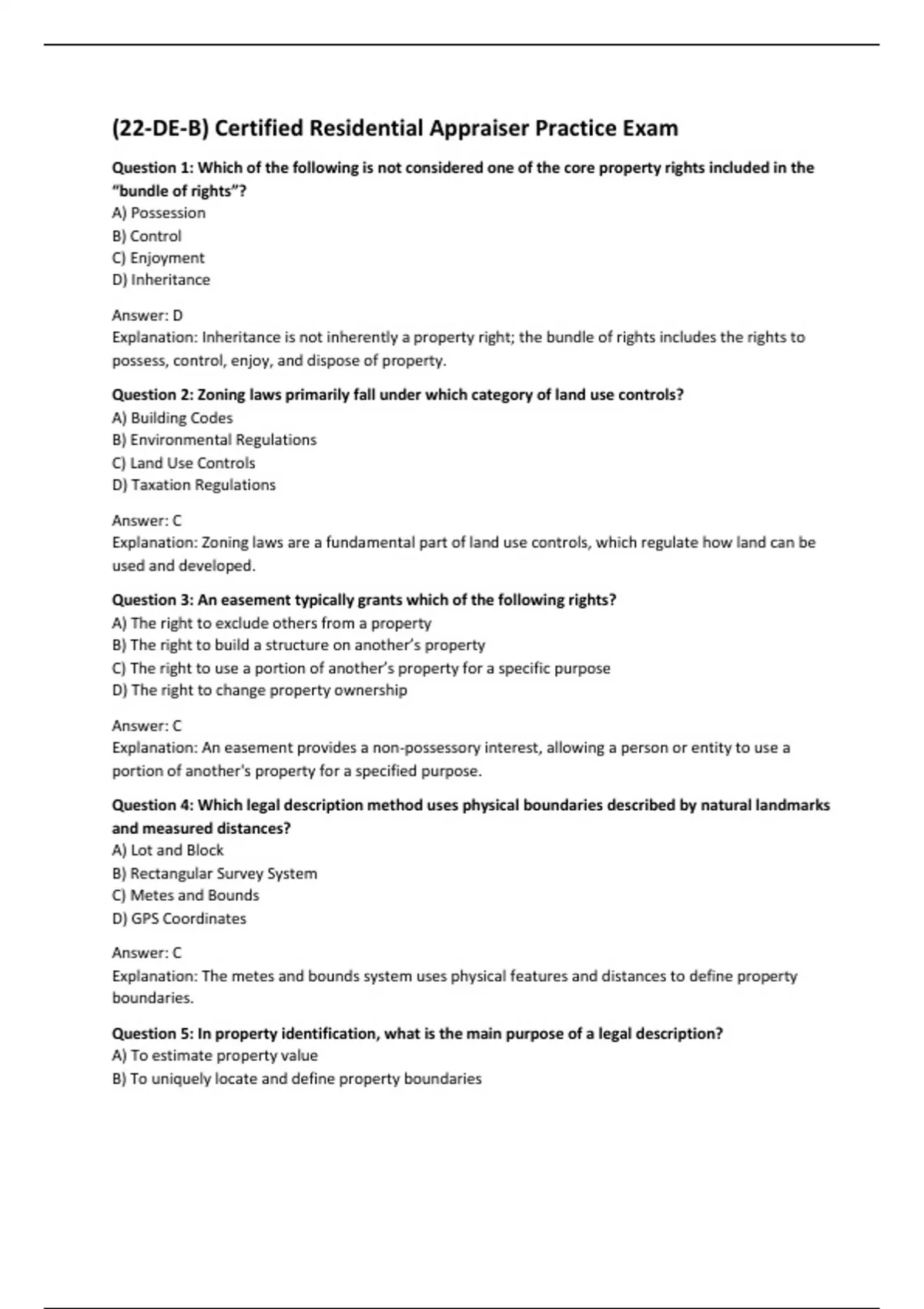 (22-DE-B) Certified Residential Appraiser Practice Exam - Computers ...