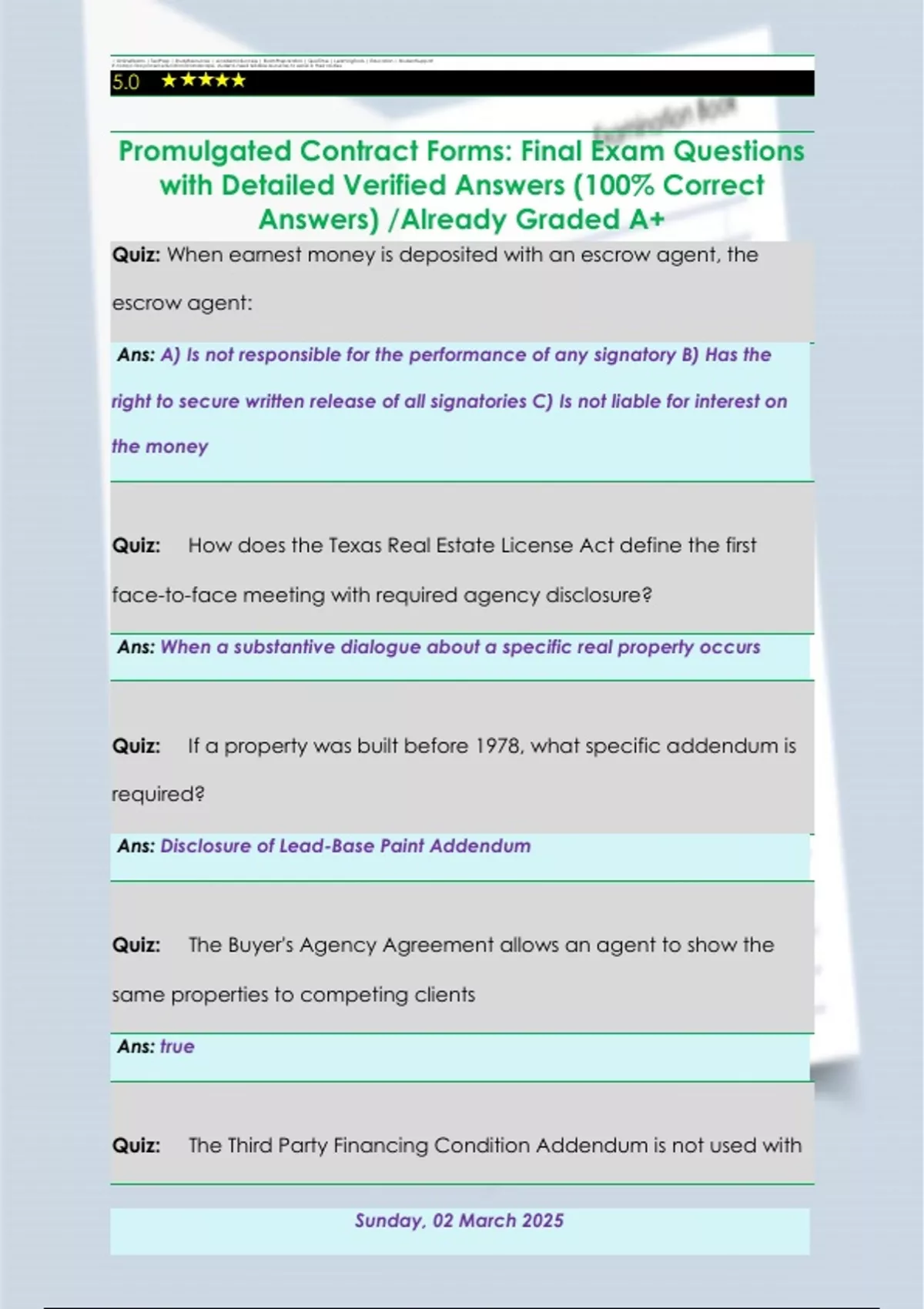 Promugated Promulgated Contract Forms: Final Exam Questions with Detailed Verified ...